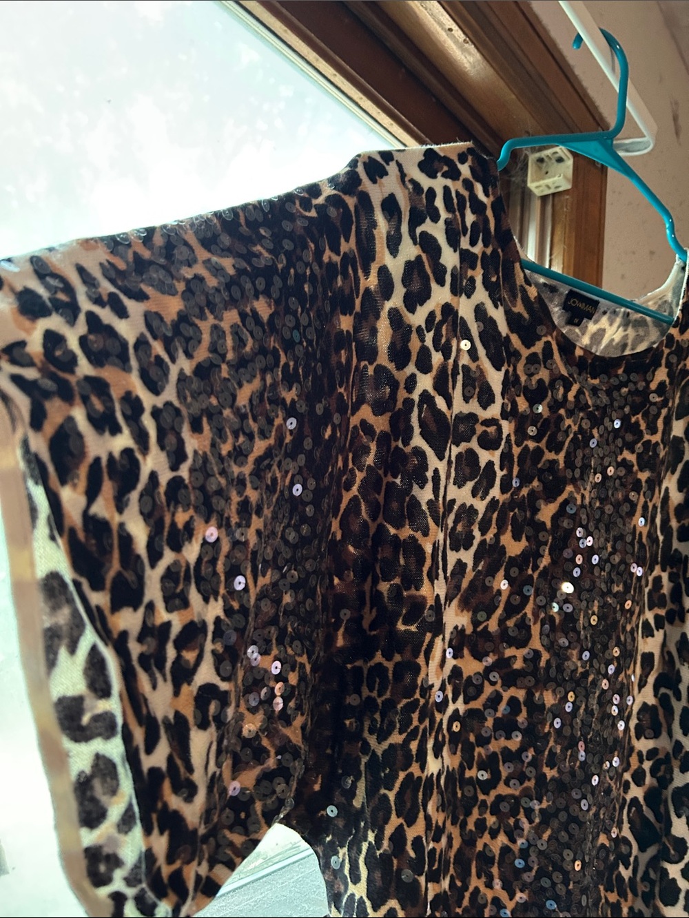 Leopard Print Sequin-Front Blouse - Black & Tan - Picture 2 of 5